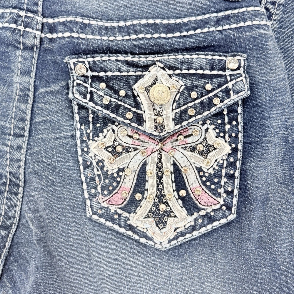 SKY Premium Collection Low Rise Bootcut Jeans Cross Rhinestone Embellished 5/6 - Picture 2 of 5
